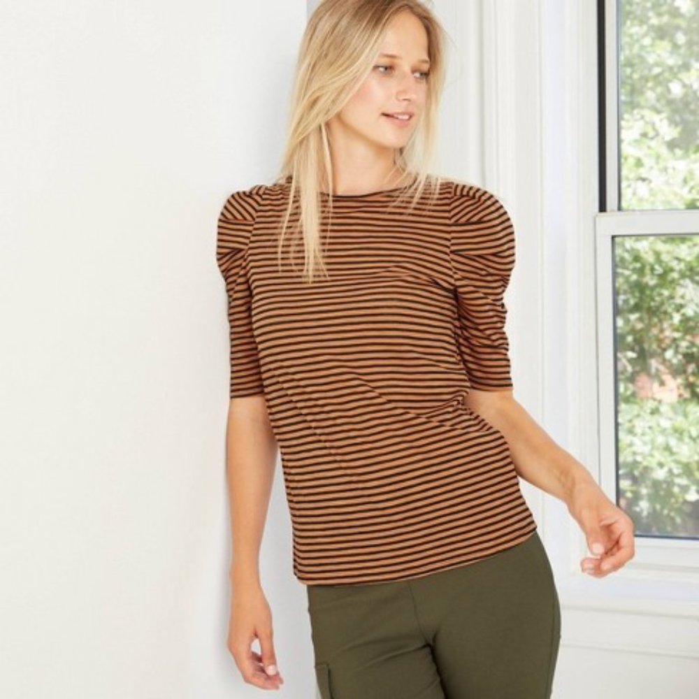 Who What Wear Womens Brown Black Stripe Ruffle Boa